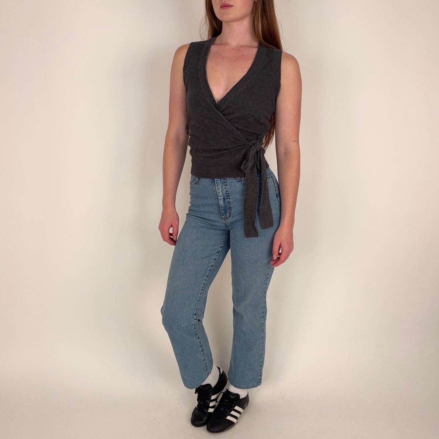90s Grey Fuzzy Wrap Top - S