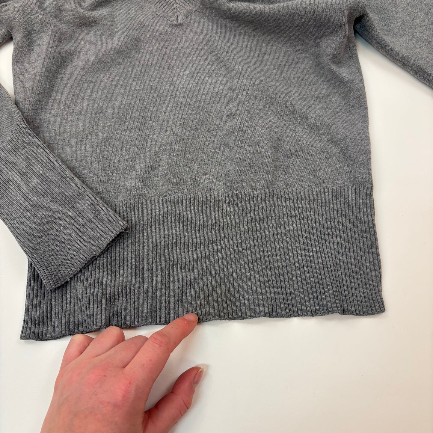 90s Grey V Neck Long Sleeve - S