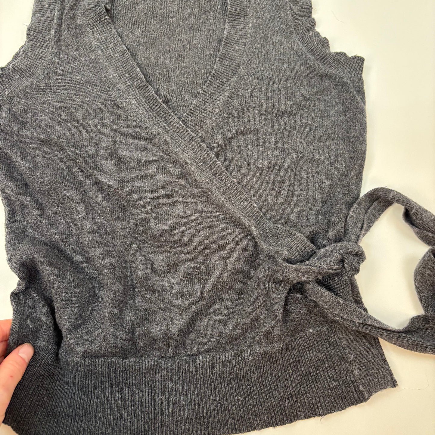 90s Grey Fuzzy Wrap Top - S