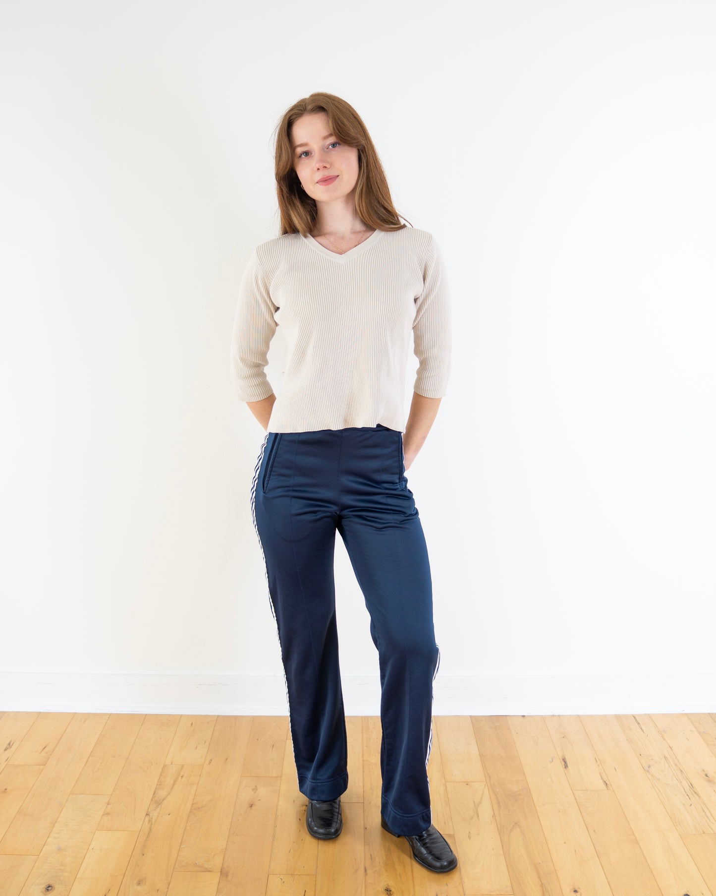 Cream Ribbed V Quarter Sleeve - S/M