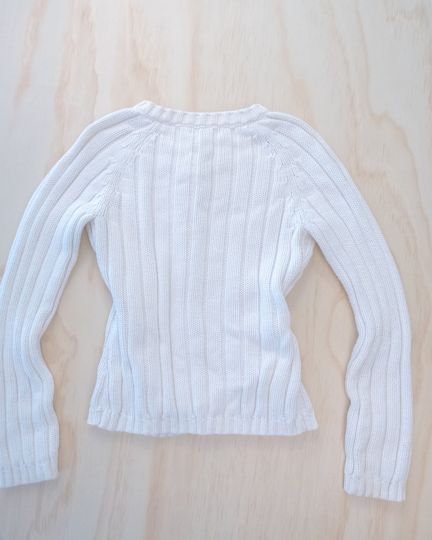 90s White Thick Knit Cardigan - S/M
