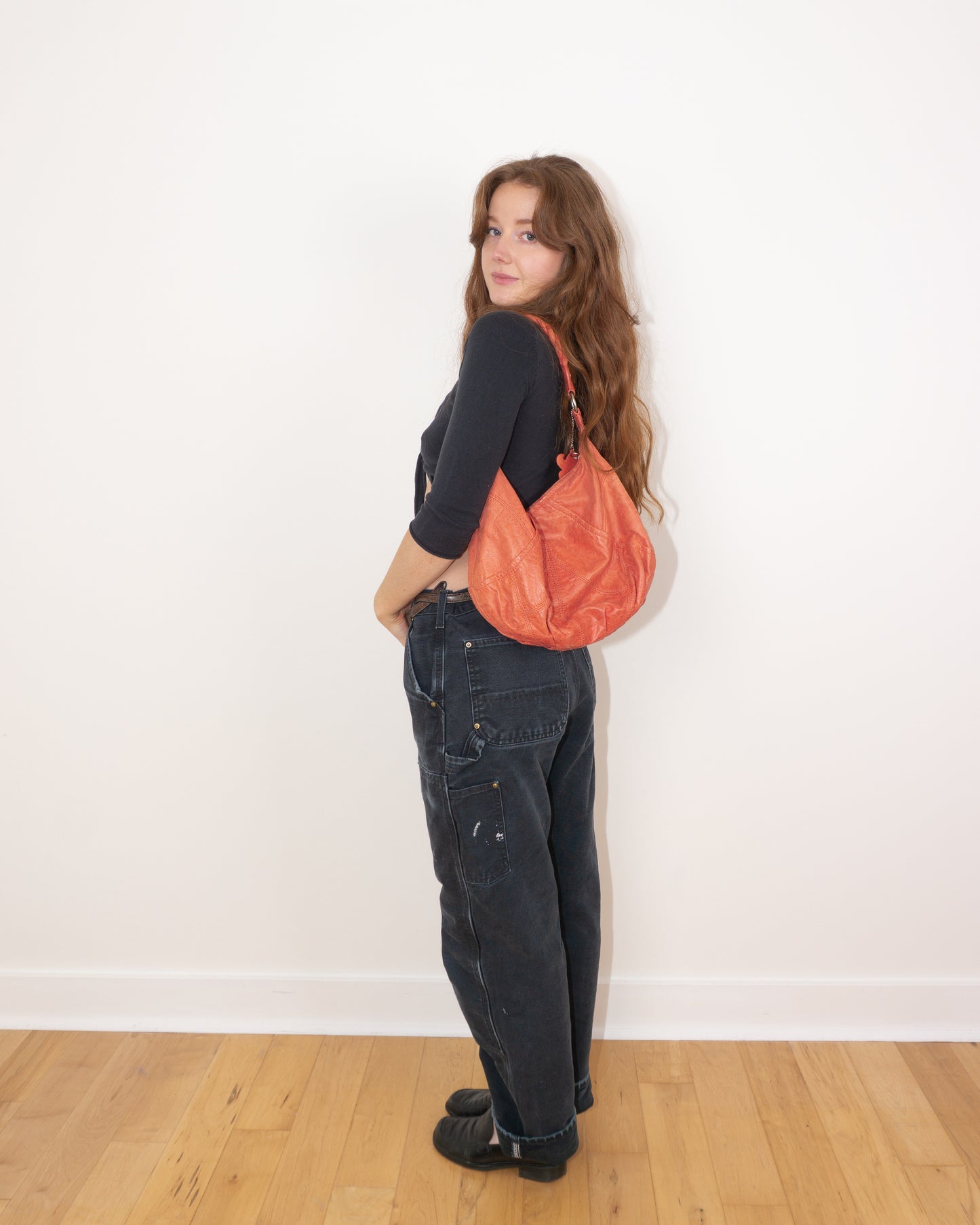 Slouchy Coral Leather Purse