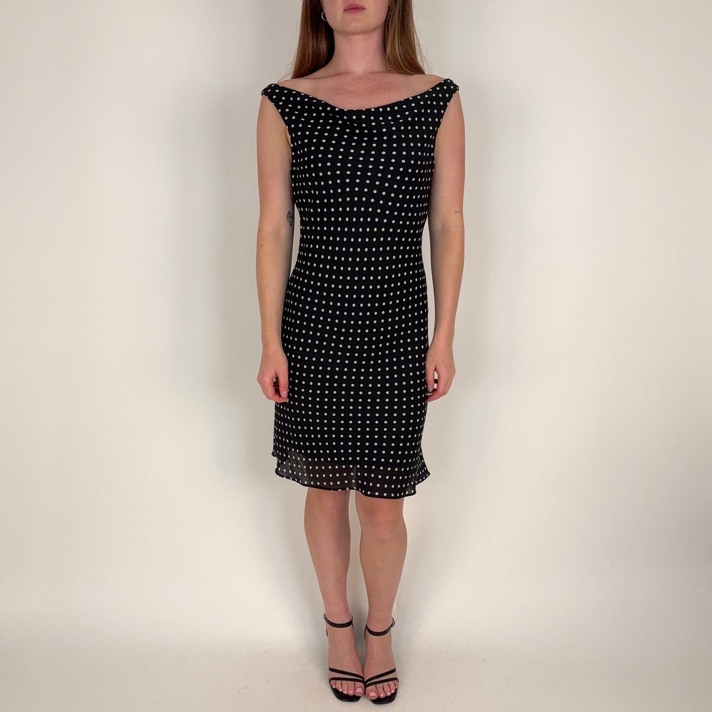 Vintage Polka Dot Cowl Neck Dress - M