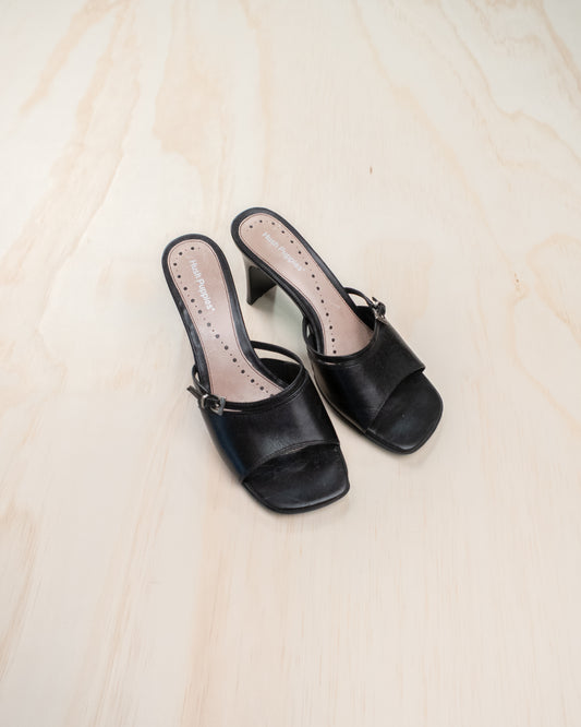 Vintage Square Toe Leather Buckle Heels - 7.5