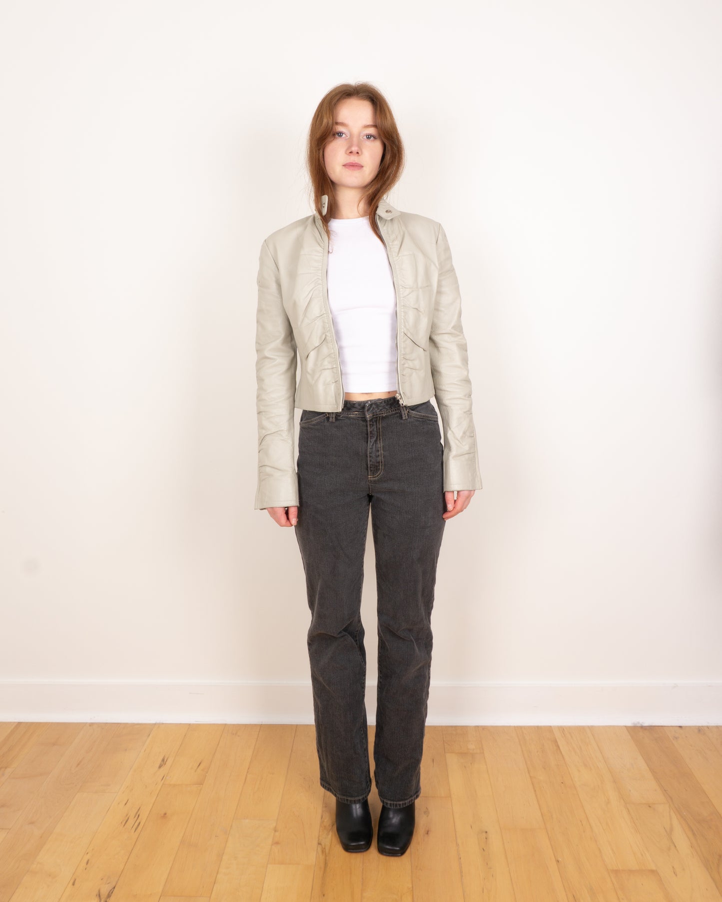 2000s Leather Ruched Jacket - S/M
