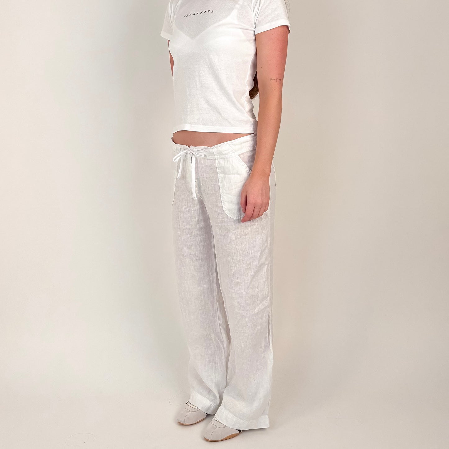90s White Linen Pants - 28