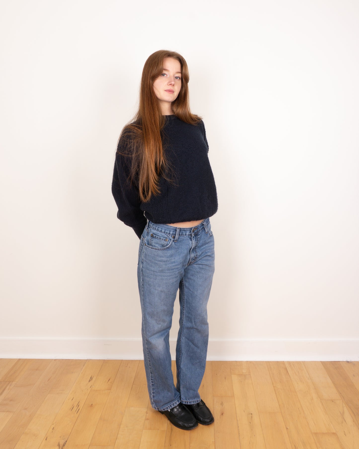 90s Boxy Navy Knit Sweater - M/L