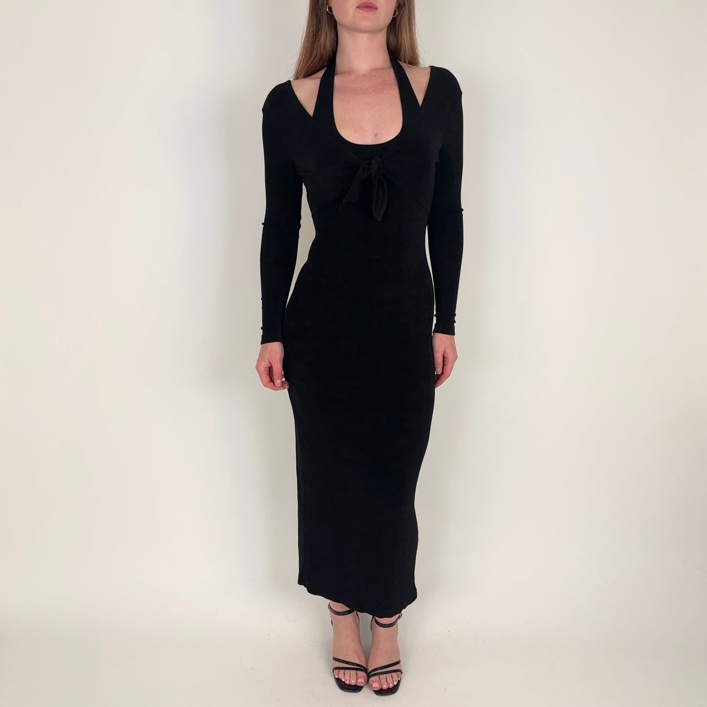 Vintage Maxi Slinky Black Dress - S/M