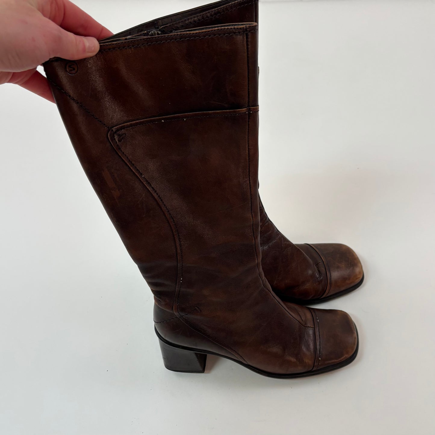 Vintage Washed Brown Leather Boots - 7.5