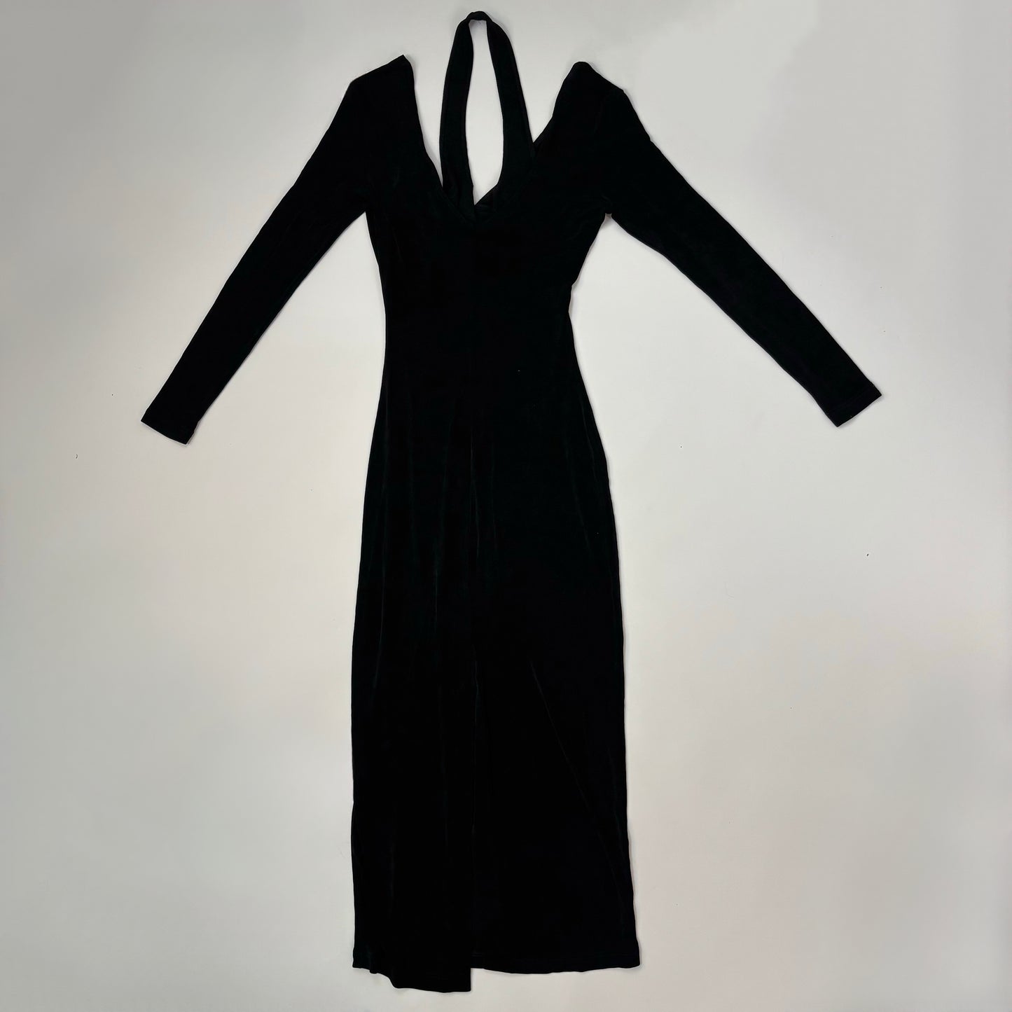 Vintage Maxi Slinky Black Dress - S/M