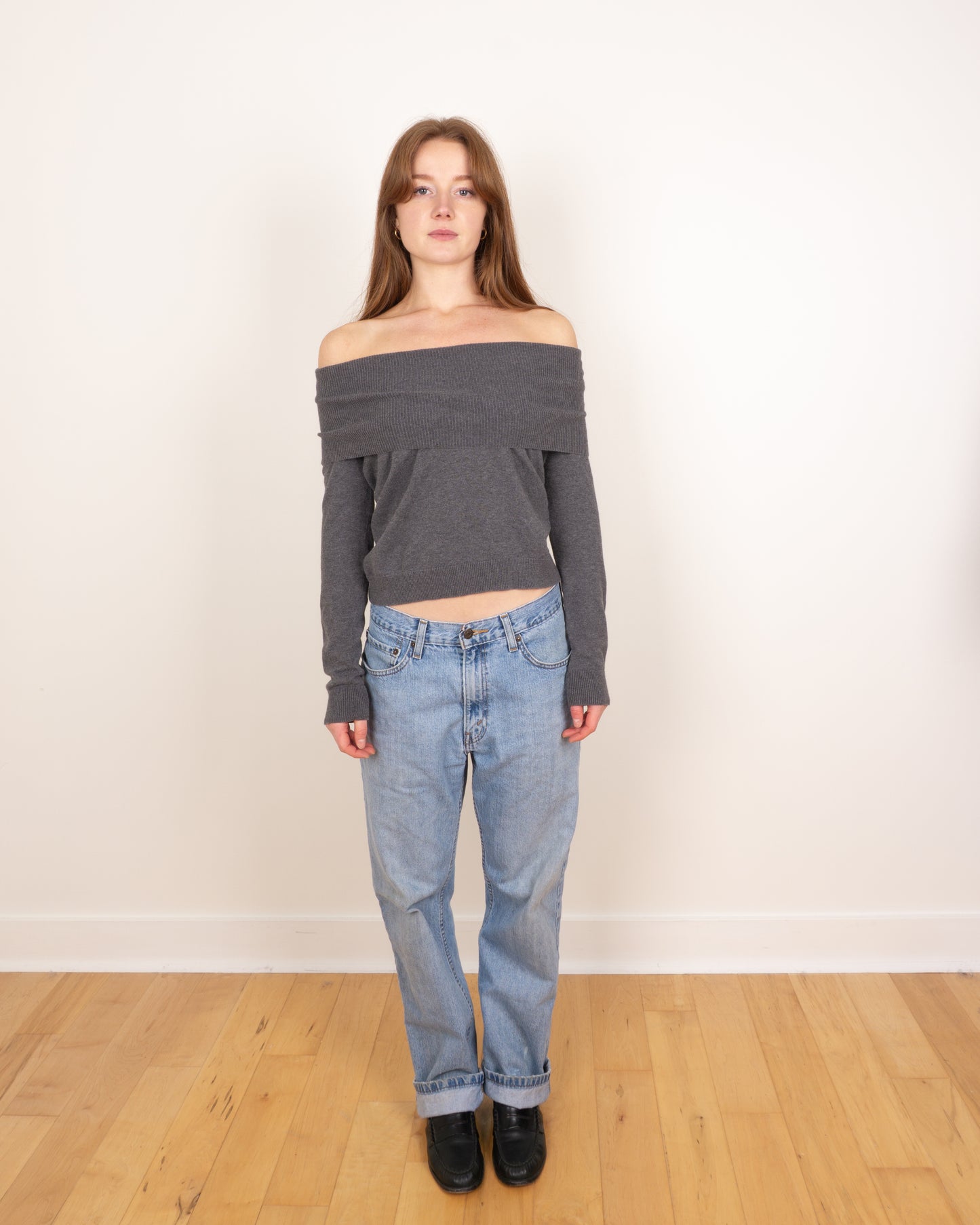 2000s Grey Knit Off The Shoulder - S