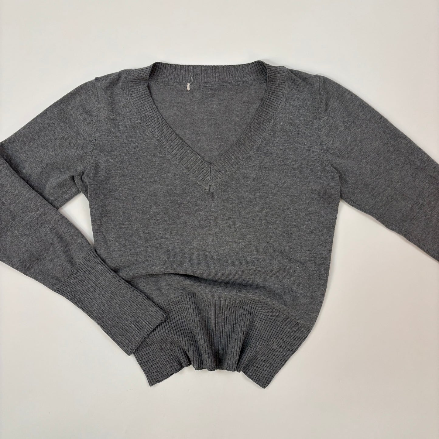 90s Grey V Neck Long Sleeve - S