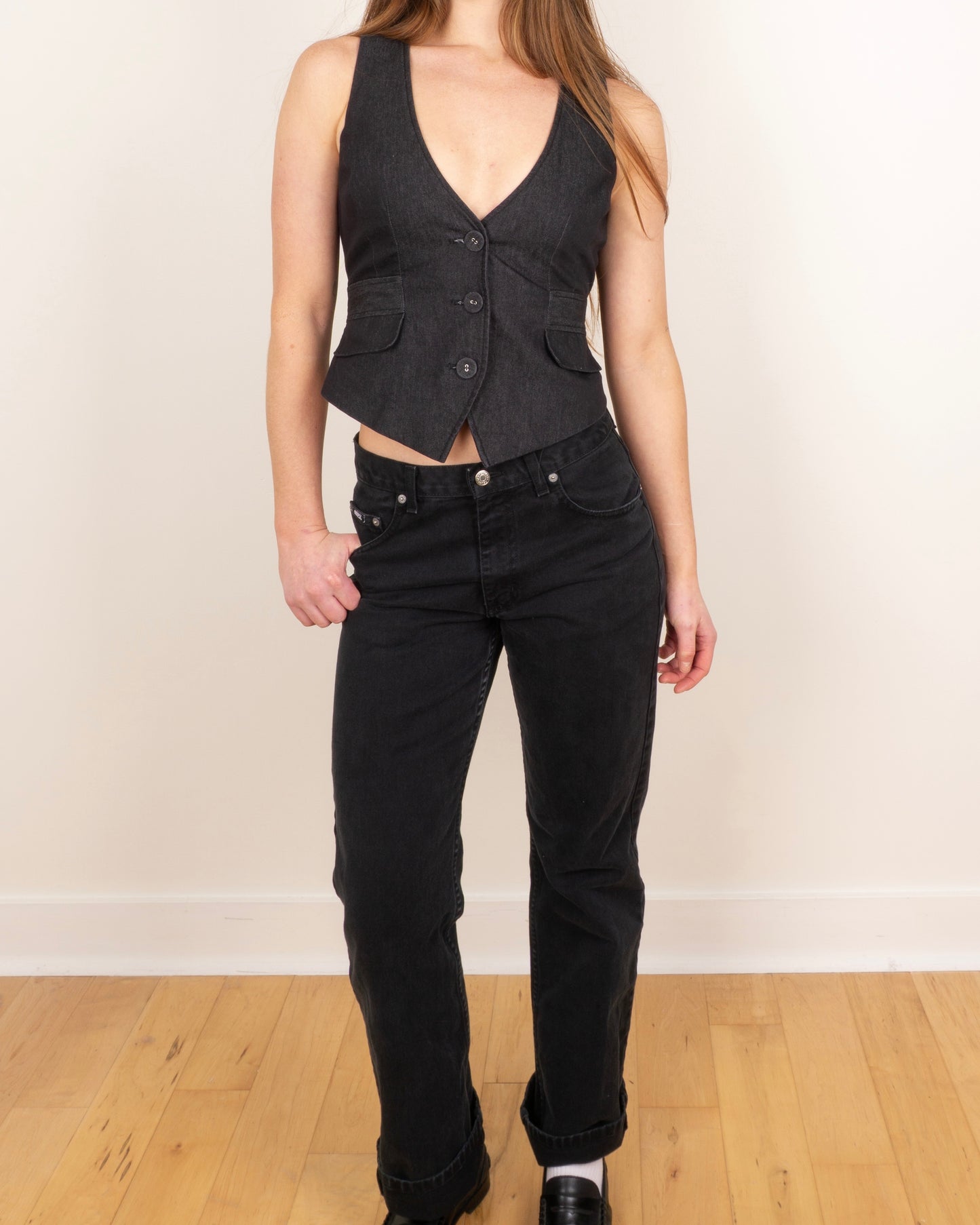 2000s Dark Wash Denim Vest - XS/S