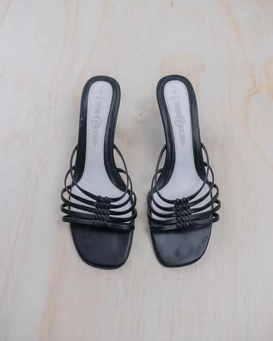 Vintage Black Leather Kitten Heels - 8