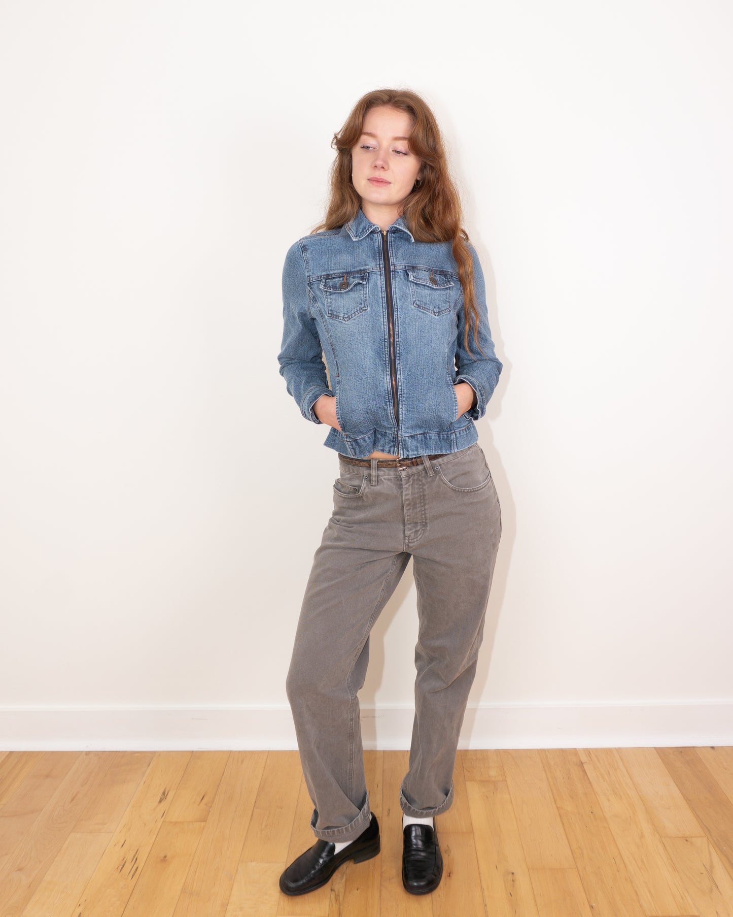 90s Fitted Denim Zip Up - S
