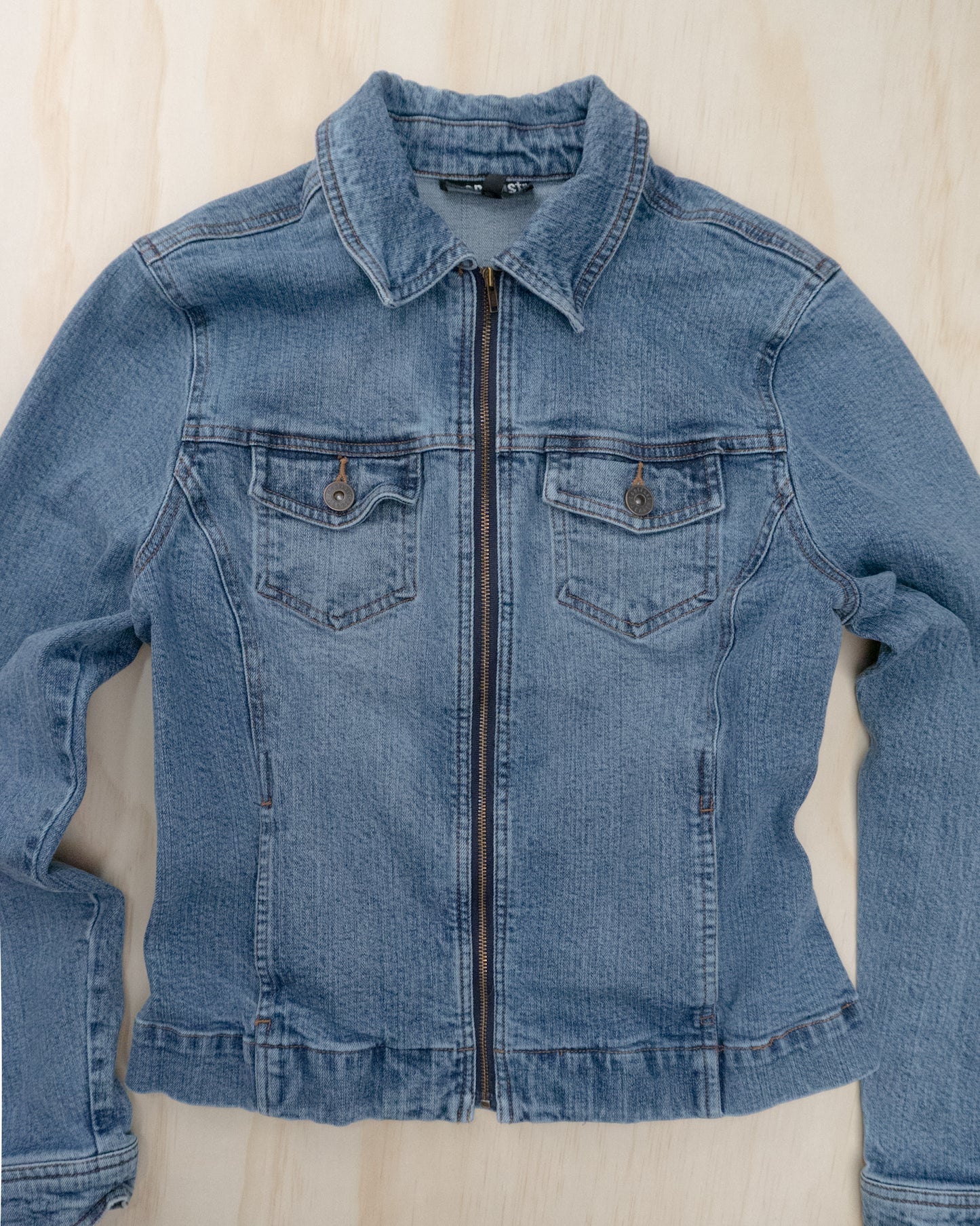 90s Fitted Denim Zip Up - S