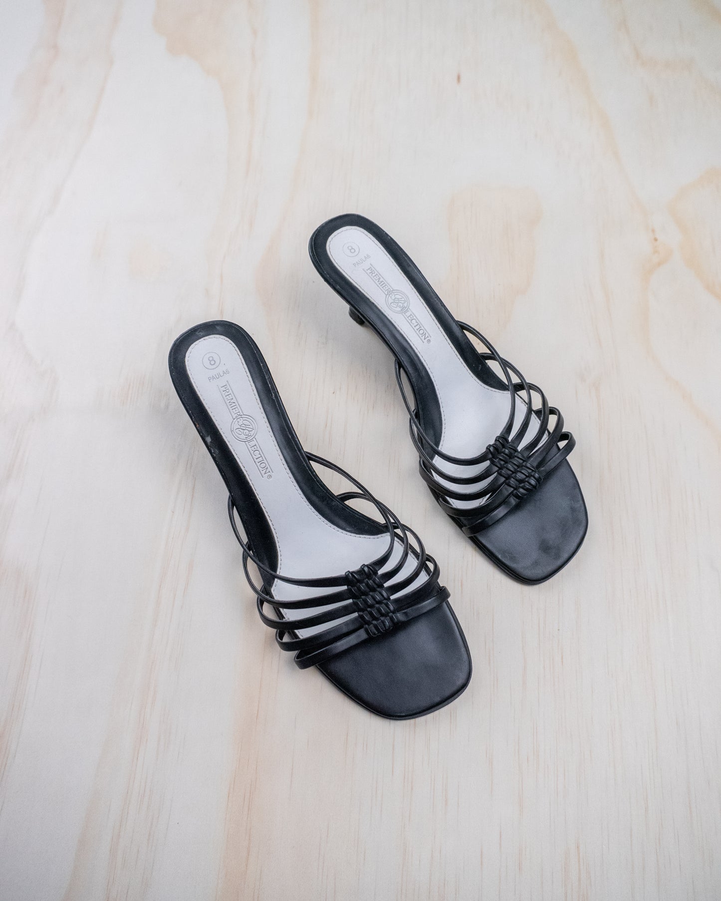 Vintage Black Leather Kitten Heels - 8