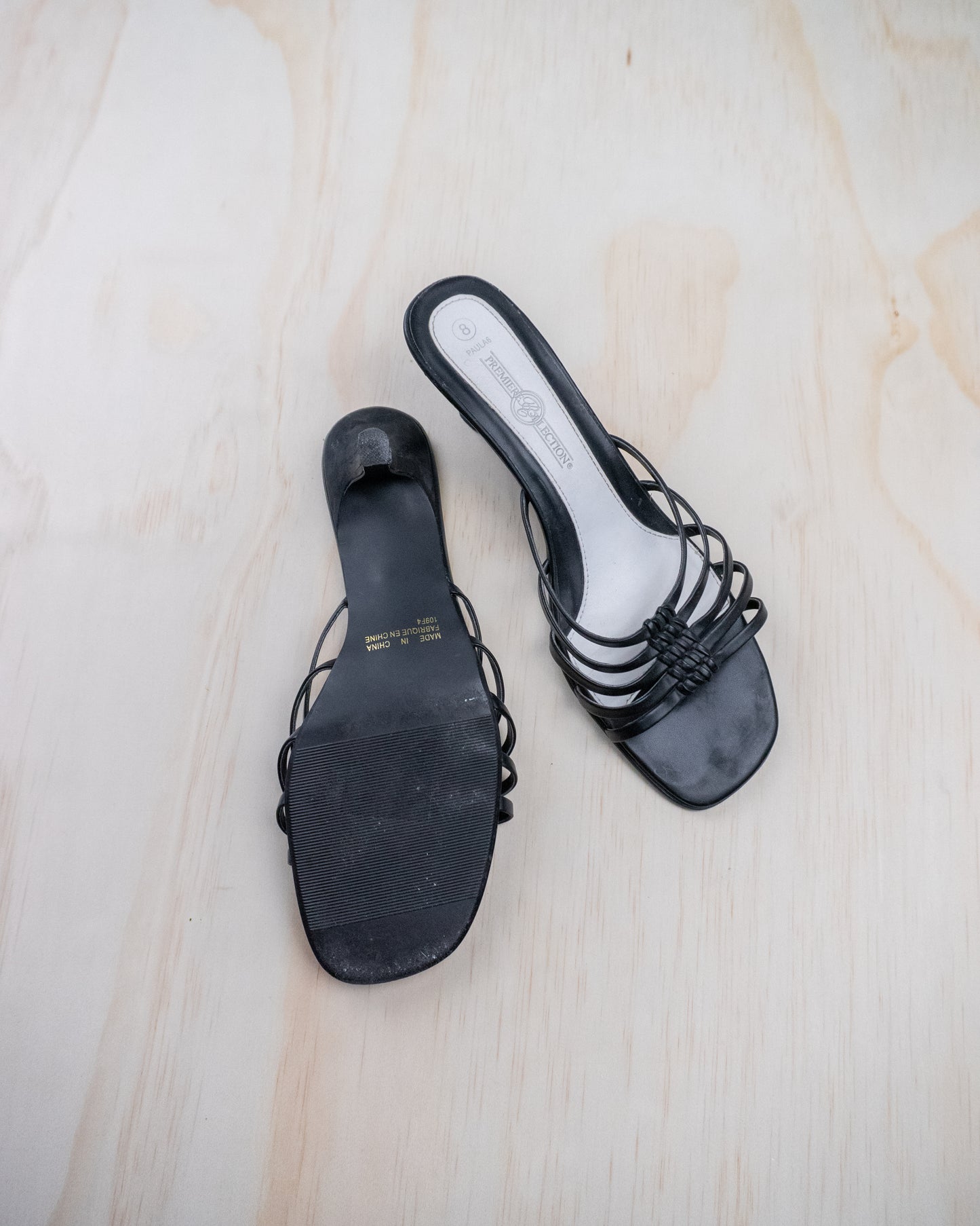 Vintage Black Leather Kitten Heels - 8