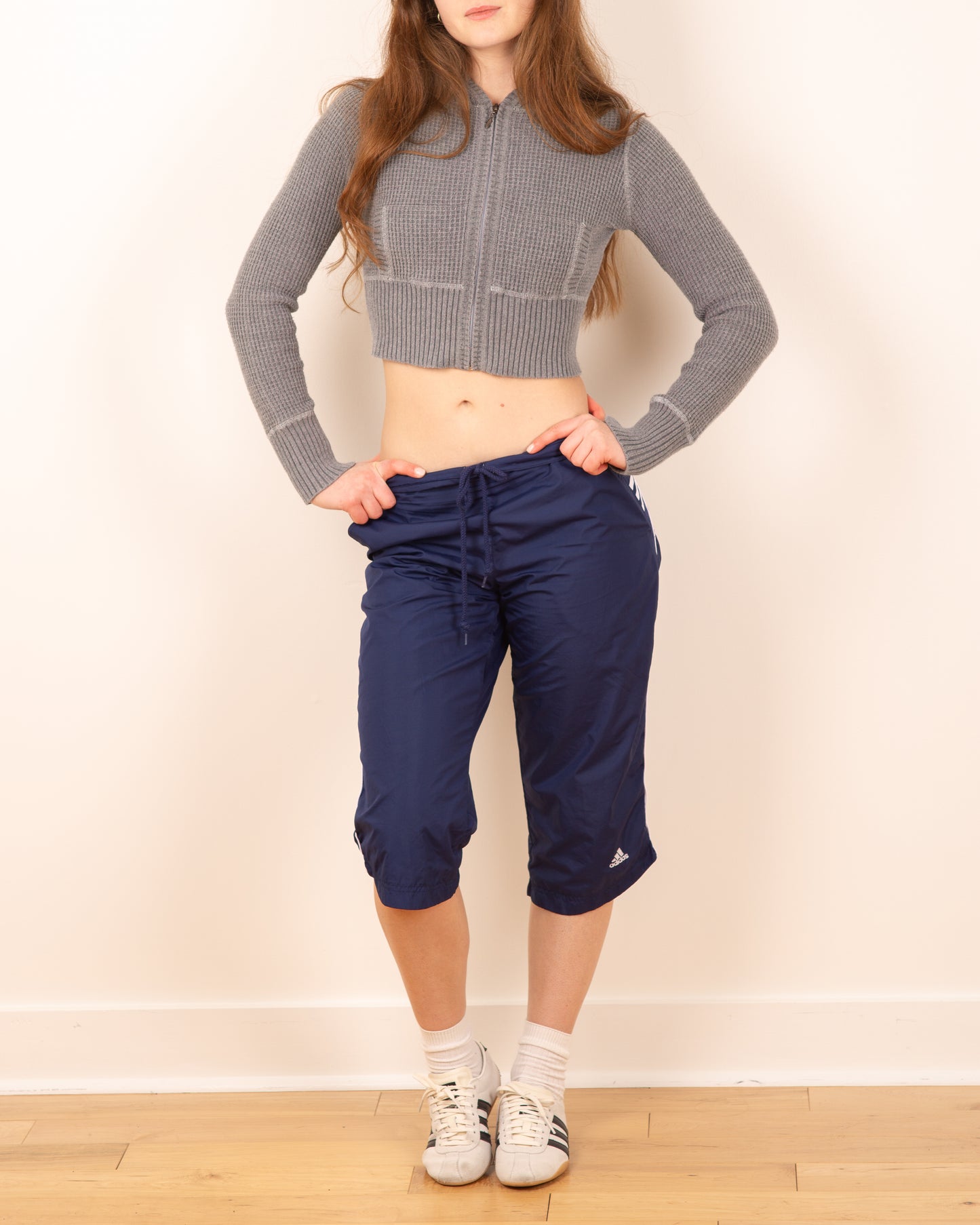 2000s Grey Cropped Waffle Zip - S