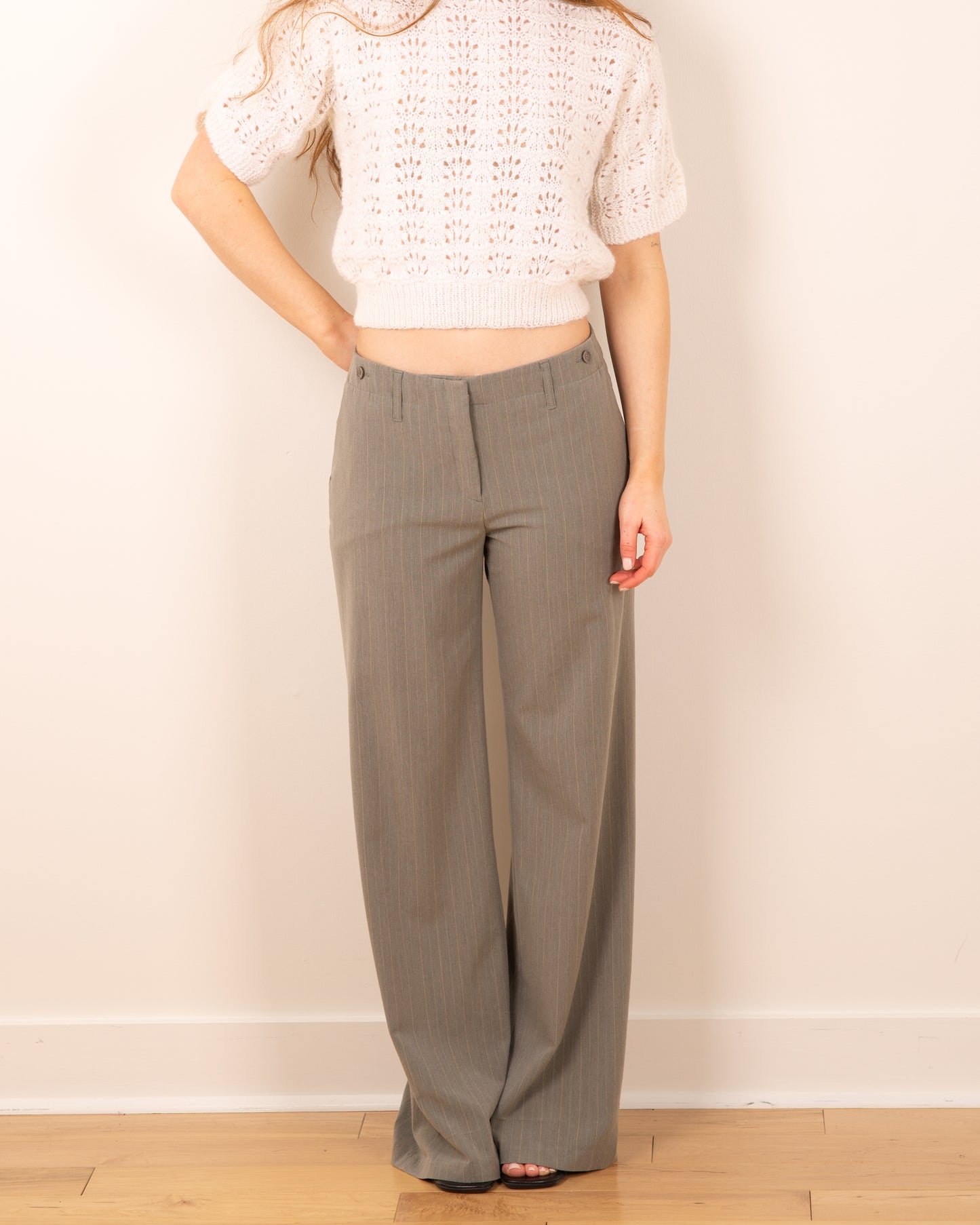 Grey Loose Fit Stripe Pants - 28/29