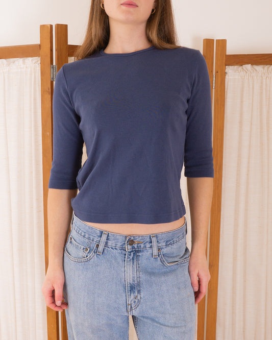 90s Deep Blue Quarter Sleeve Top - S