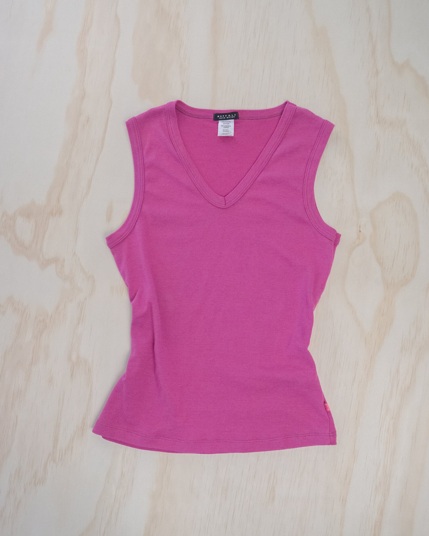 Fuchsia Cotton V Neck Tank - M