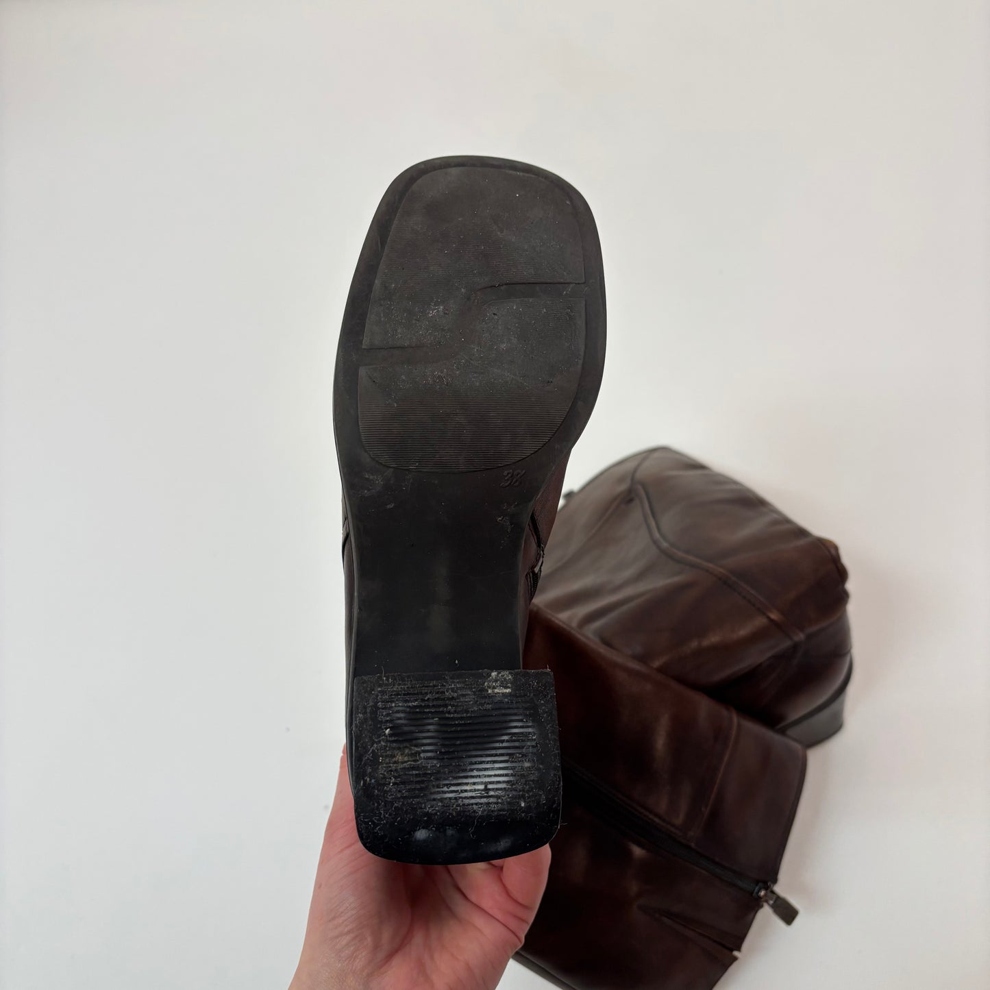 Vintage Washed Brown Leather Boots - 7.5