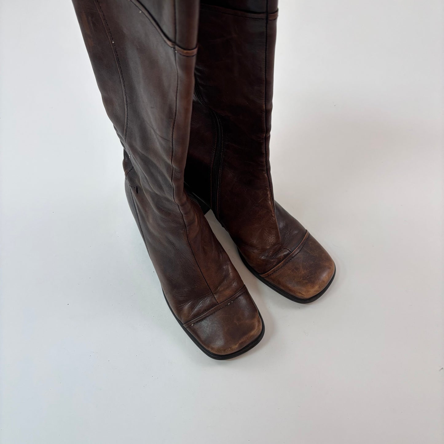 Vintage Washed Brown Leather Boots - 7.5