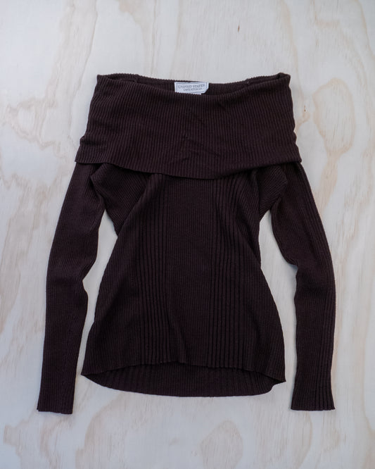 Vintage Brown Off The Shoulder Knit - S