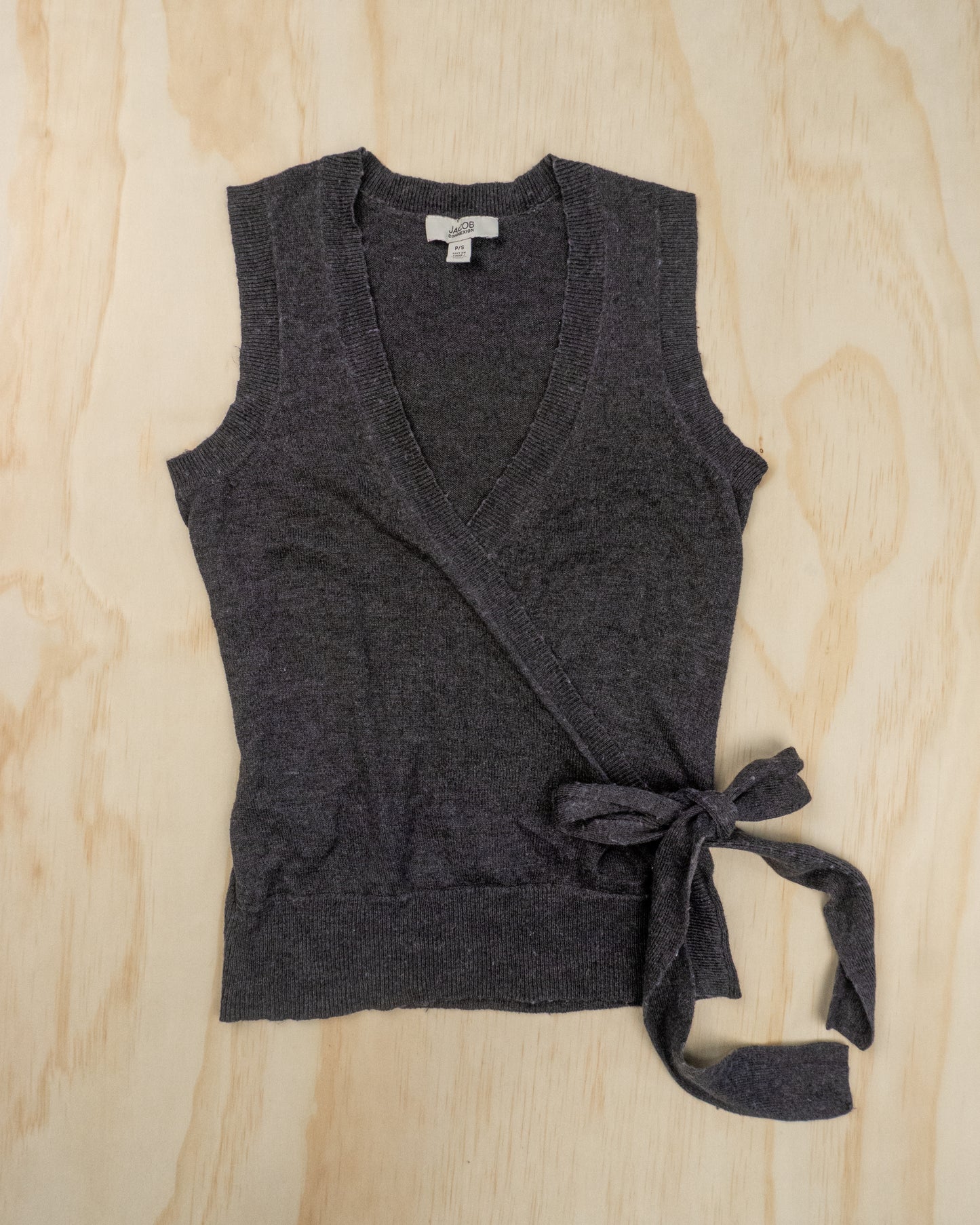 90s Grey Fuzzy Wrap Top - S