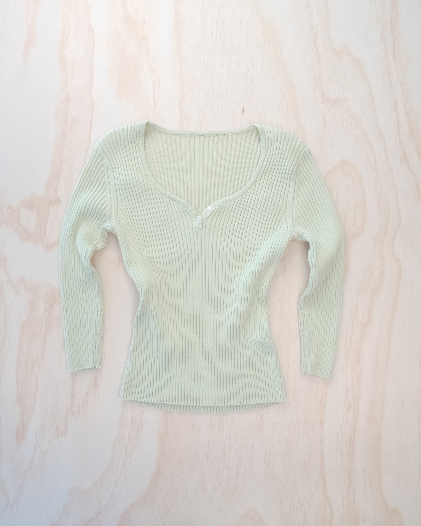 Light Green Ribbed Knit Quarter Sleeve - S/M