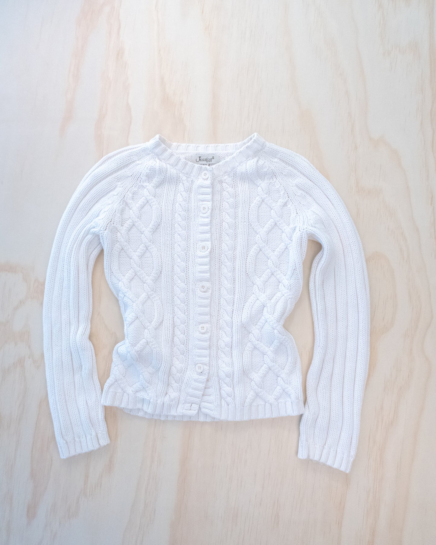 90s White Thick  Knit Cardigan - S/M