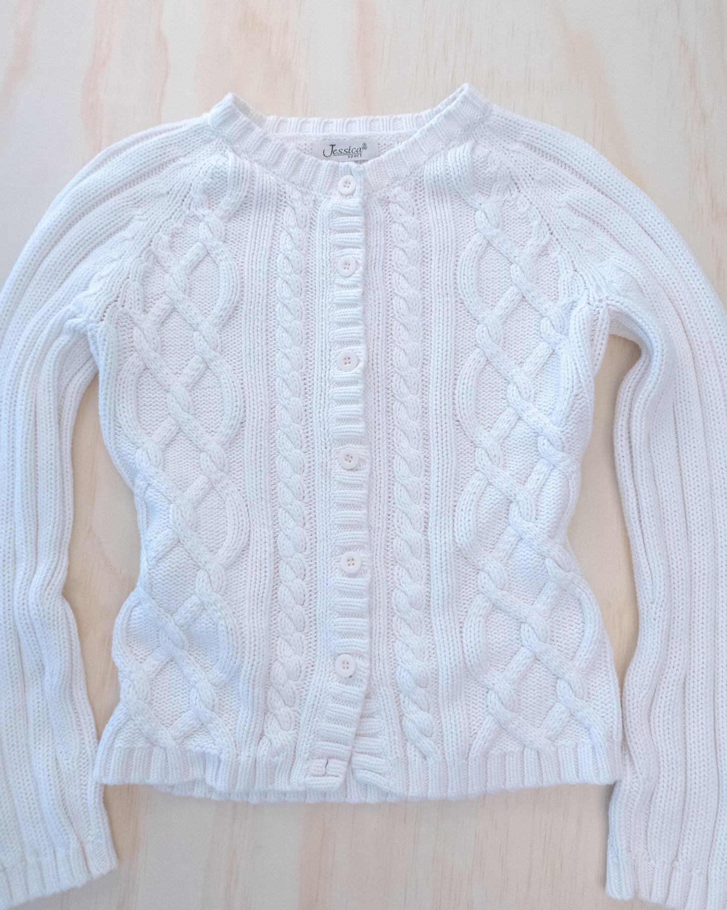 90s White Thick  Knit Cardigan - S/M