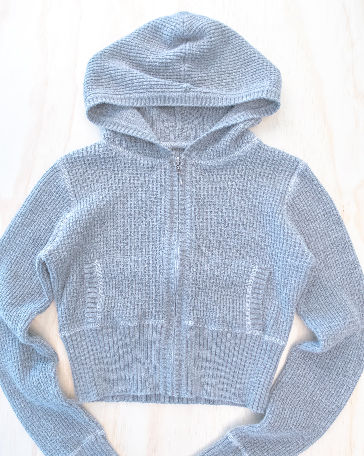 2000s Grey Cropped Waffle Zip - S